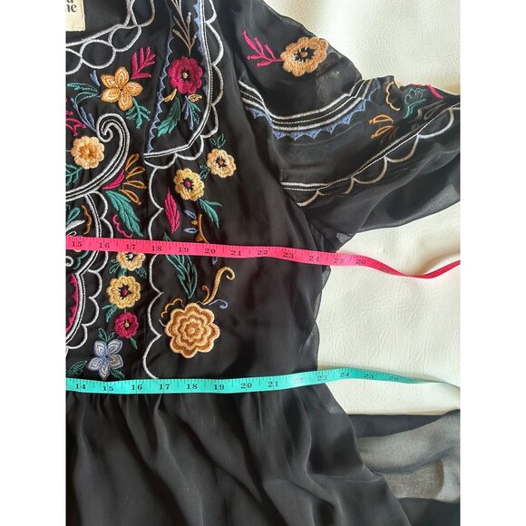 Savanna Jane Black Embroidered Floral Boho Dress 3/4 Sleeve & Ruffle Hem Size 1X - Picture 9 of 9